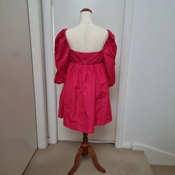 Zara Taffeta Puffed Sleeve Mini Dress Hot Pink Size M - Picture 3 of 7